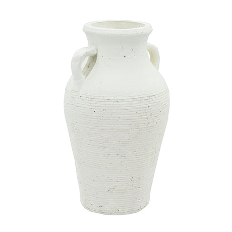 Rustic White Terracotta Tall Vase with Handles | OROA