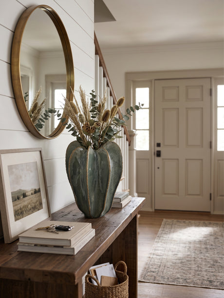 Sculptural Sage Green Ribbed Ceramic Flower Vase | OROA