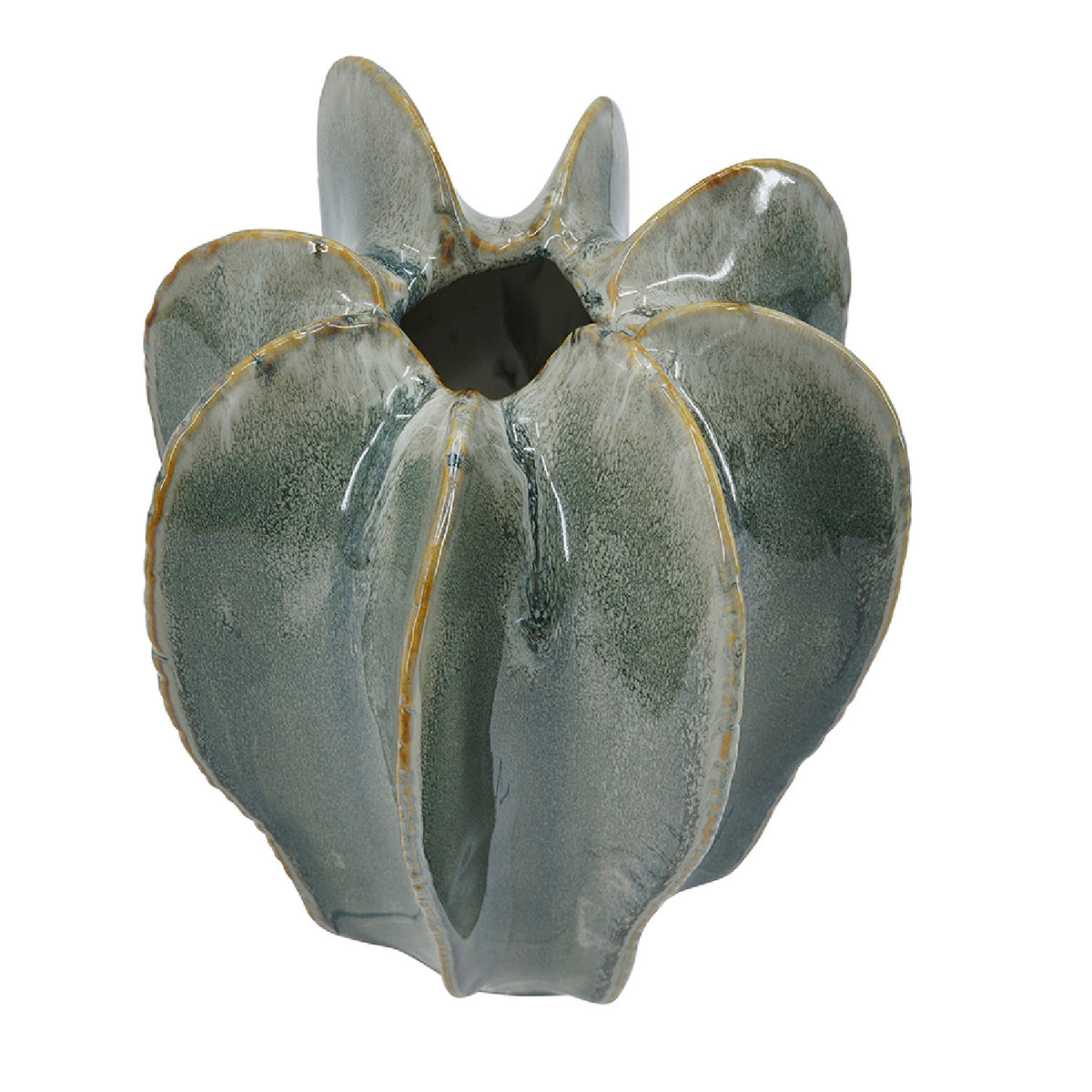Sculptural Sage Green Ribbed Ceramic Flower Vase | OROA