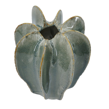 Sculptural Sage Green Ribbed Ceramic Flower Vase | OROA