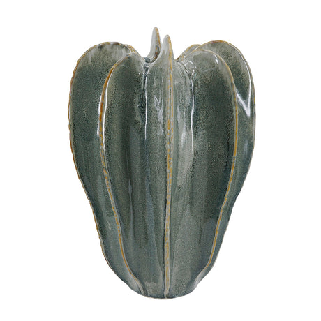 Sculptural Sage Green Ribbed Ceramic Flower Vase | OROA