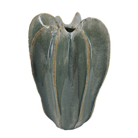 Sculptural Sage Green Ribbed Ceramic Flower Vase | OROA