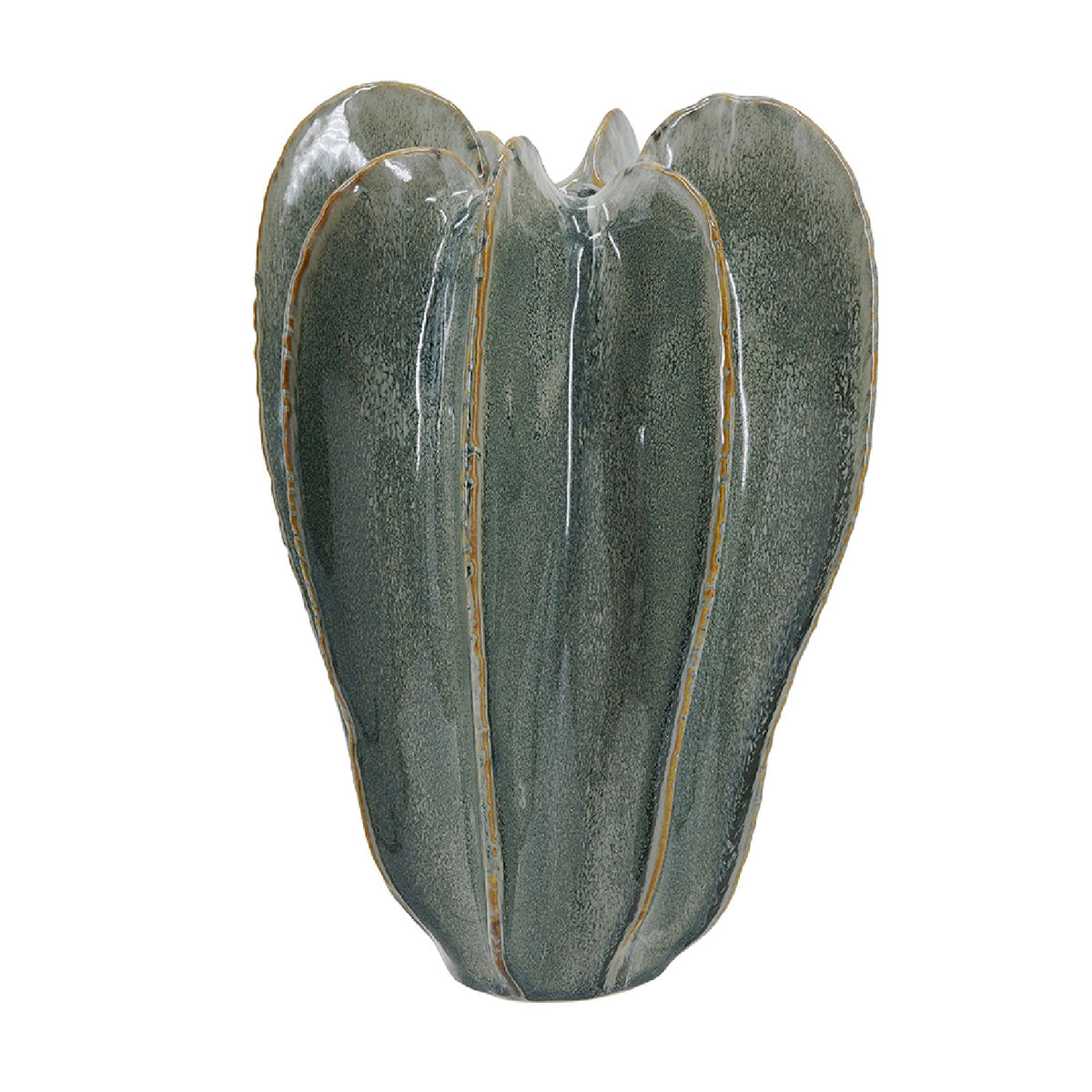 Sculptural Sage Green Ribbed Ceramic Flower Vase | OROA