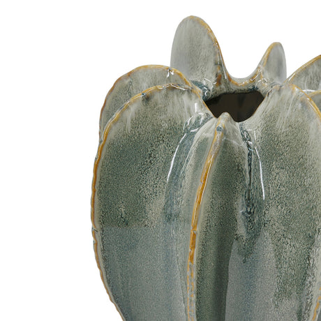 Sculptural Sage Green Ribbed Ceramic Flower Vase | OROA