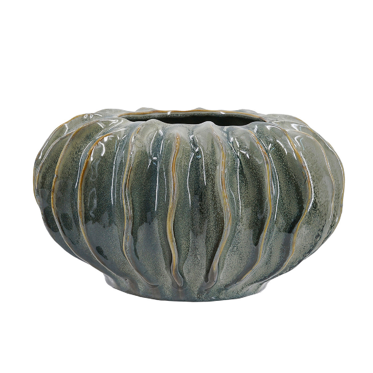 Sculptural Sage Green Ribbed Ceramic Cactus Vase | OROA