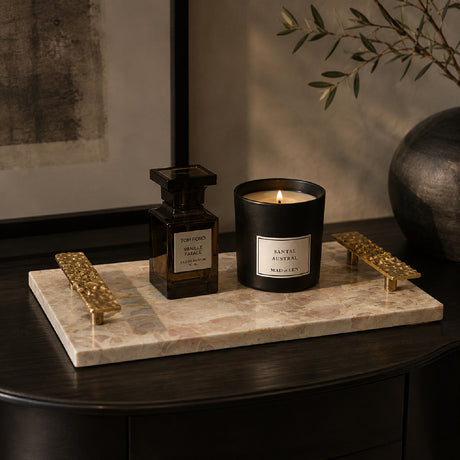Modern European furniture - Beige Marble Tray with Gold Handles - www.oroa.com