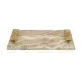 Modern European furniture - Beige Marble Tray with Gold Handles - www.oroa.com