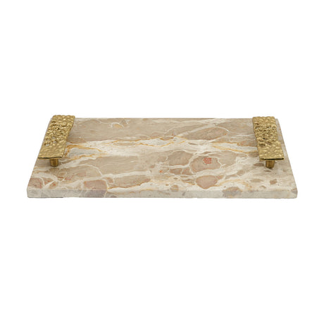 Modern European furniture - Beige Marble Tray with Gold Handles - www.oroa.com