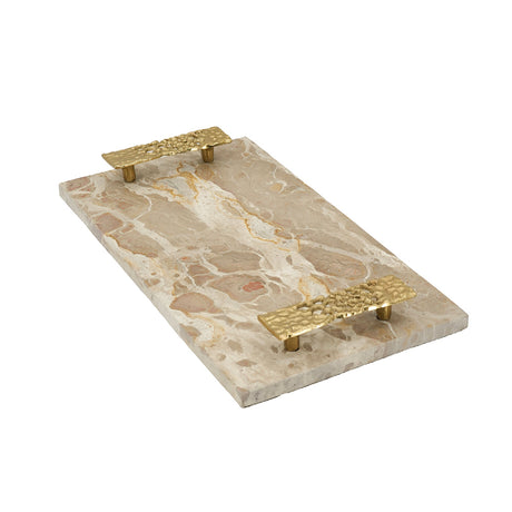 Modern European furniture - Beige Marble Tray with Gold Handles - www.oroa.com