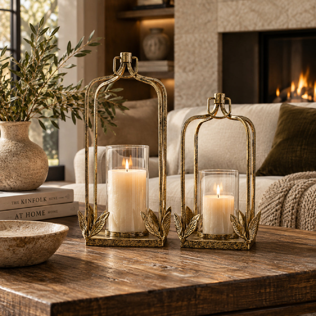 Golden Arched Iron Lantern Set (2) | OROA