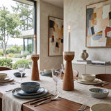 Teak Wood and Marble Tapered Candle Holder - L | OROA