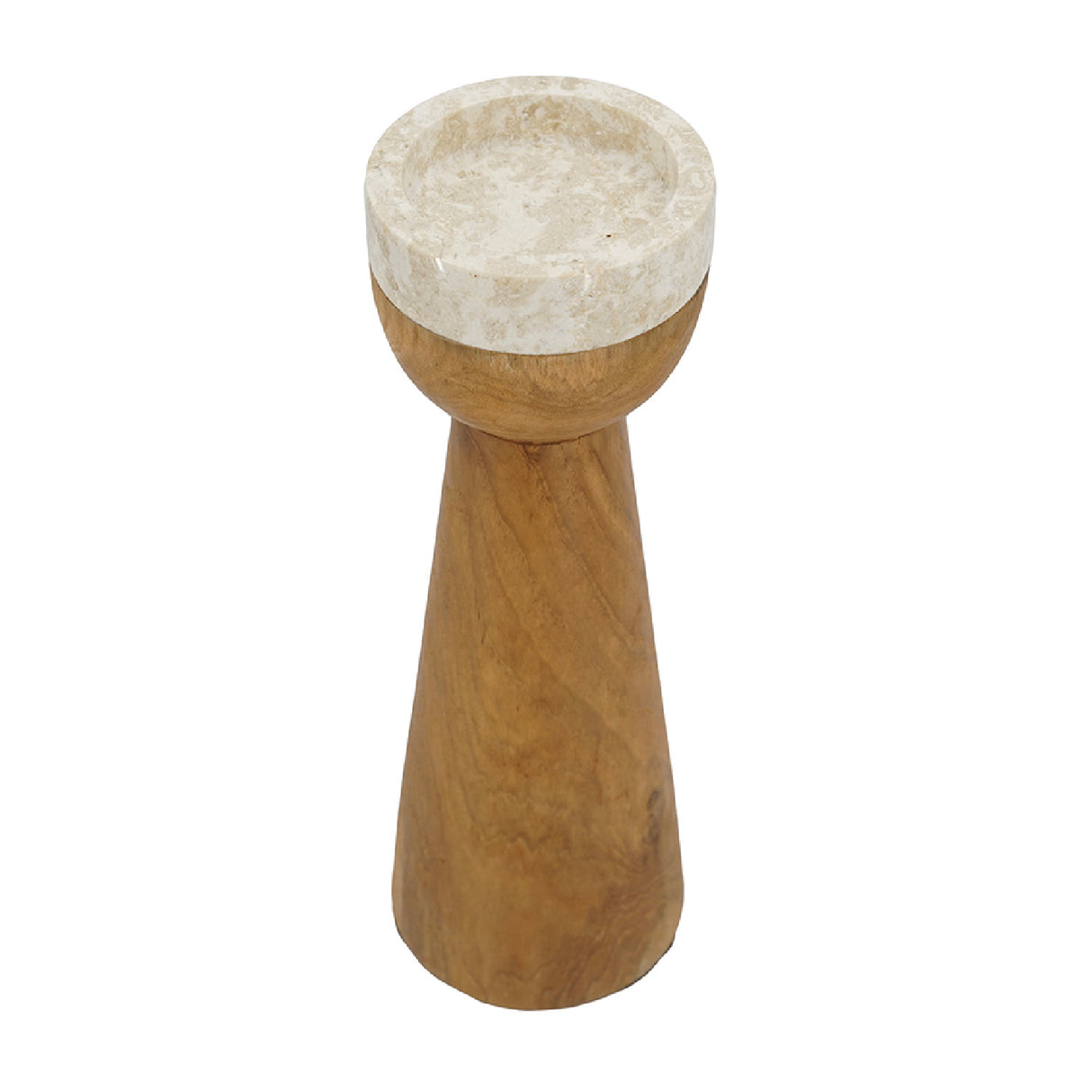 Teak Wood and Marble Tapered Candle Holder - L | OROA