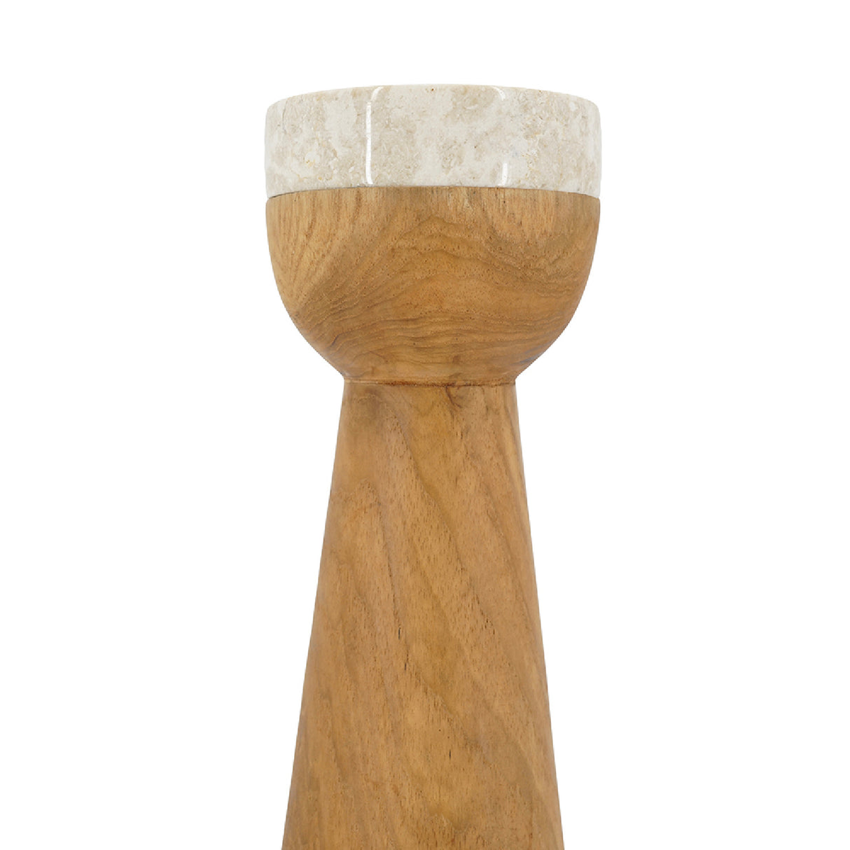 Teak Wood and Marble Tapered Candle Holder - L | OROA