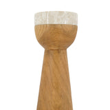 Teak Wood and Marble Tapered Candle Holder - L | OROA