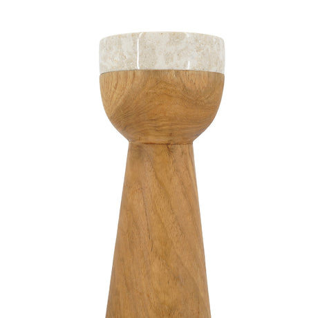Teak Wood and Marble Tapered Candle Holder - L | OROA