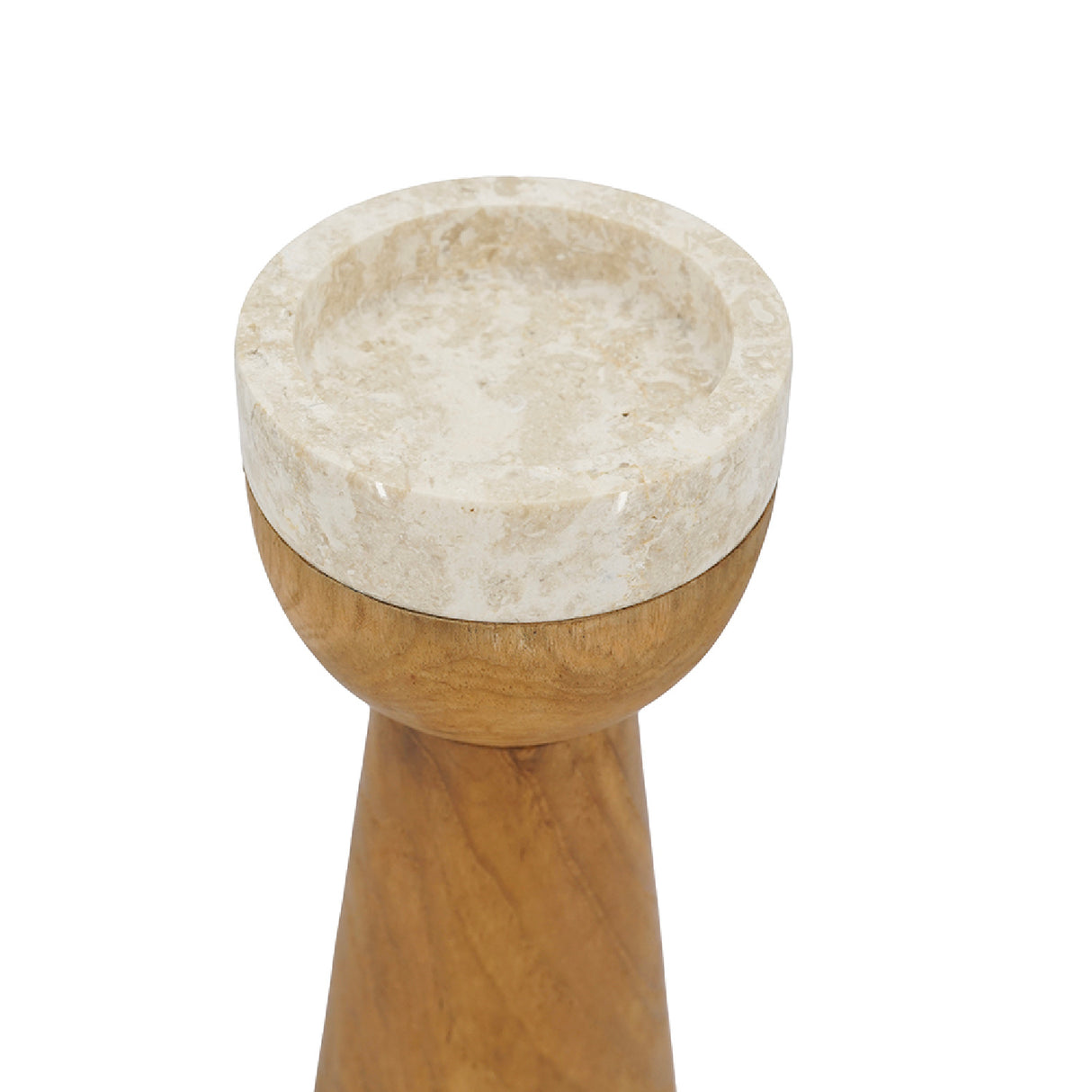 Teak Wood and Marble Tapered Candle Holder - L | OROA