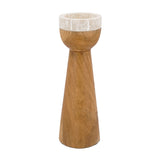 Teak Wood and Marble Tapered Candle Holder - L | OROA