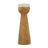 Teak Wood and Marble Tapered Candle Holder - L | OROA