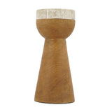 Teak Wood and Marble Tapered Candle Holder - S | OROA