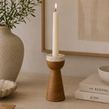 Teak Wood and Marble Tapered Candle Holder - S | OROA