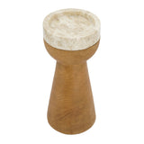 Teak Wood and Marble Tapered Candle Holder - S | OROA