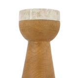 Teak Wood and Marble Tapered Candle Holder - S | OROA