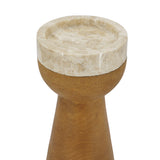 Teak Wood and Marble Tapered Candle Holder - S | OROA