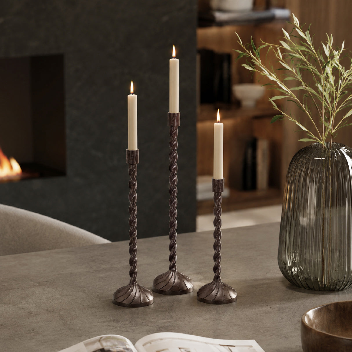 Handcrafted Aluminum Taper Candle Holders (3) | OROA