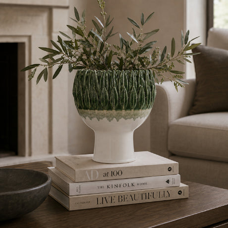 Tropical Green Leaf Rim Ceramic Vase | OROA