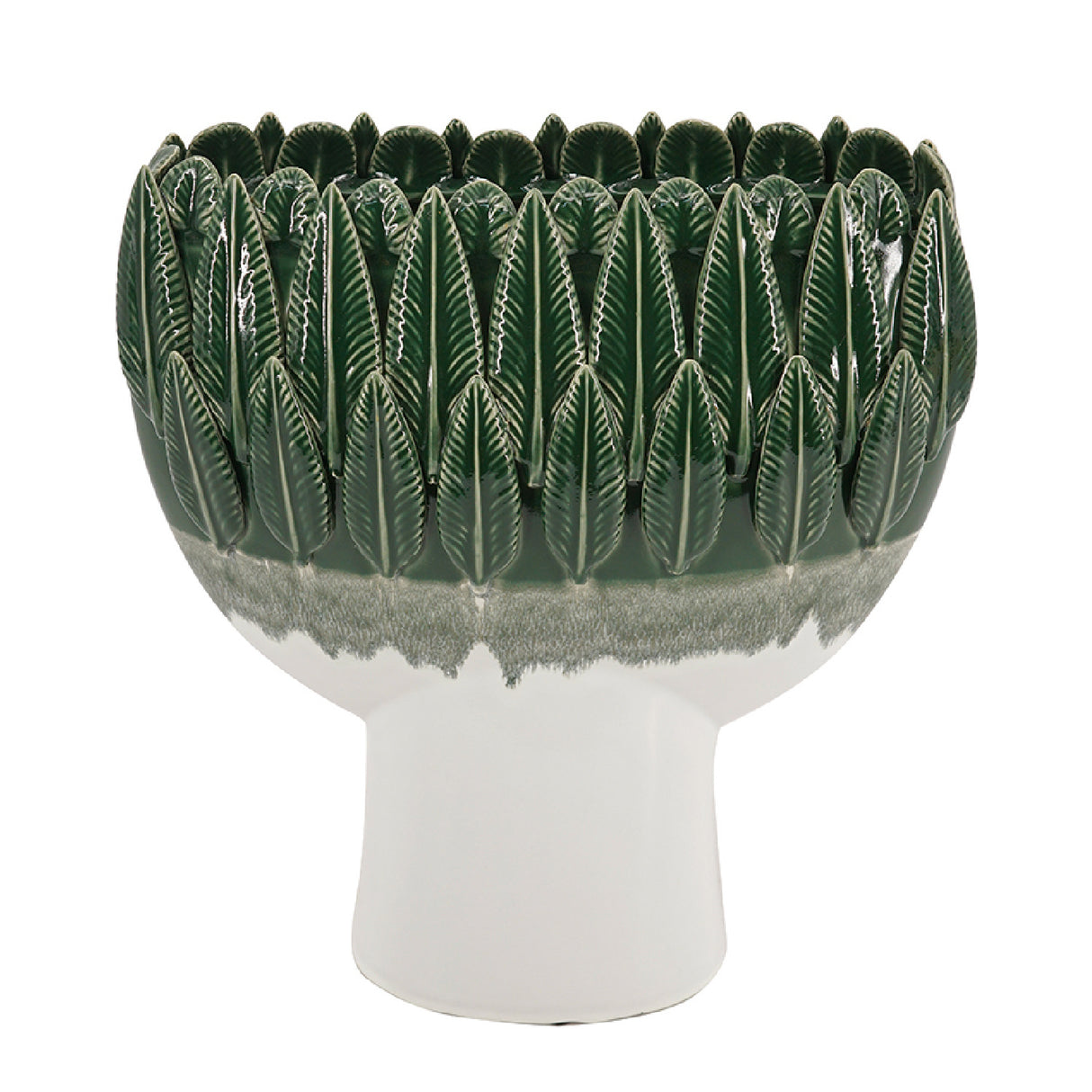 Tropical Green Leaf Rim Ceramic Vase | OROA