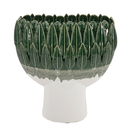 Tropical Green Leaf Rim Ceramic Vase | OROA
