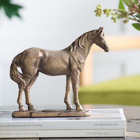 Antique Gold Standing Horse Sculpture | OROA