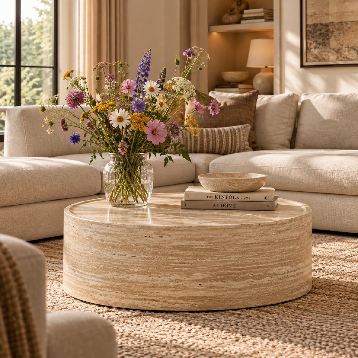 Round Yellow Travertine Coffee Table by OROA