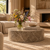 Travertine-Look Round Coffee Table by OROA