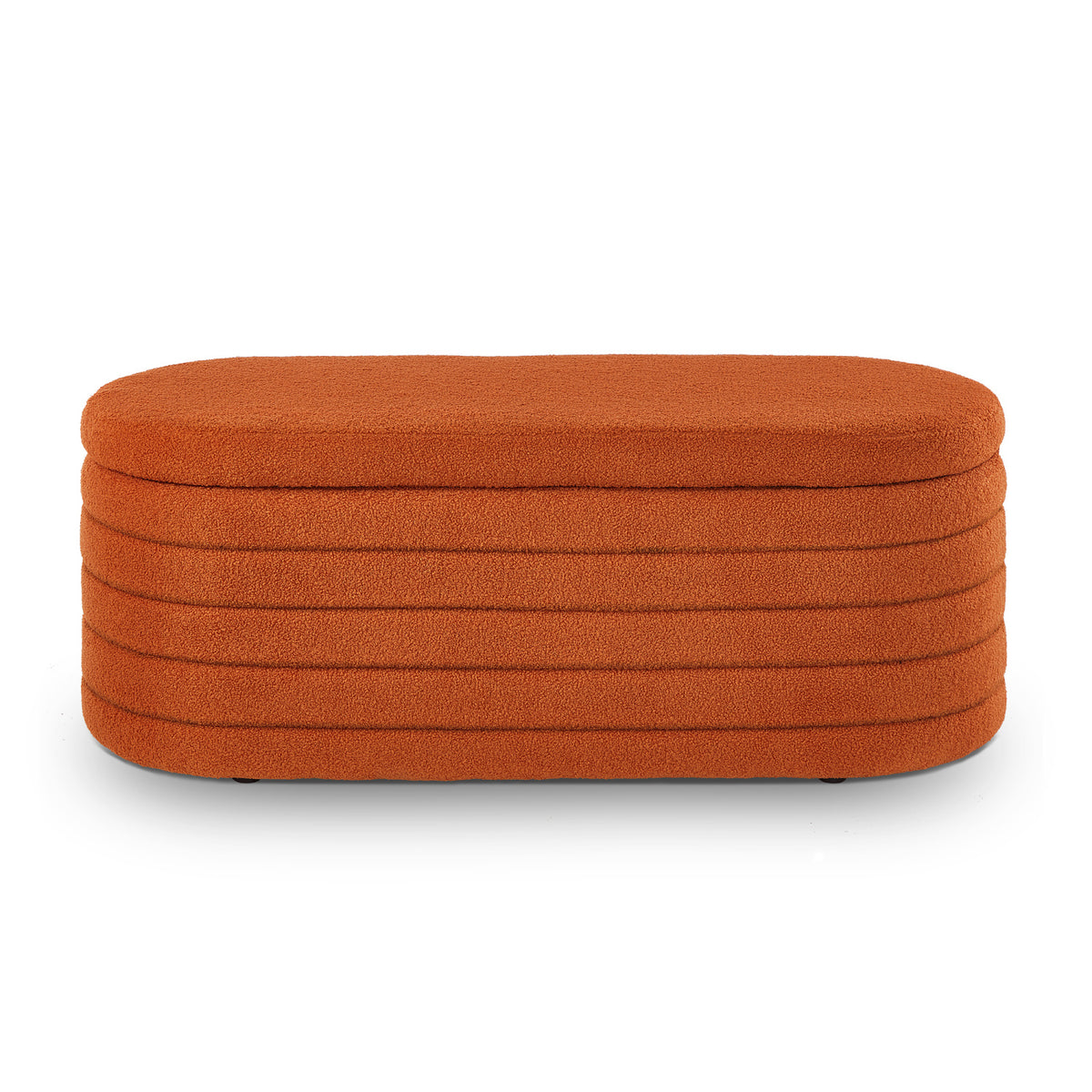 Orange Boucle Upholstered Storage Ottoman Bench | OROA