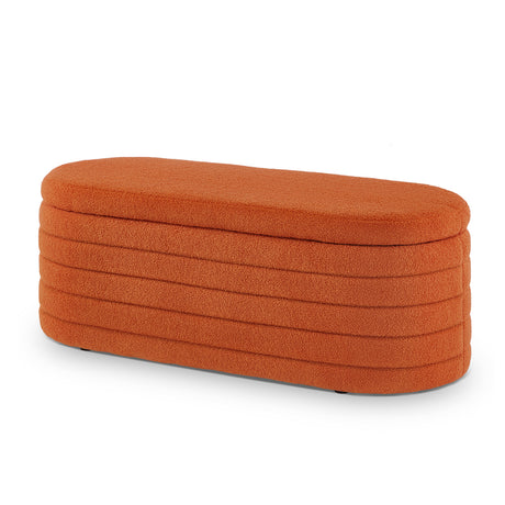 Orange Boucle Upholstered Storage Ottoman Bench | OROA