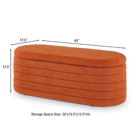 Orange Boucle Upholstered Storage Ottoman Bench | OROA