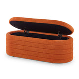 Orange Boucle Upholstered Storage Ottoman Bench | OROA