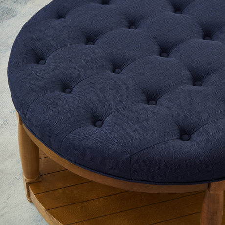 Round Upholstered Tufted Linen Ottoman Coffee Table | OROA