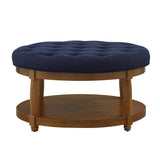 Round Upholstered Tufted Linen Ottoman Coffee Table | OROA