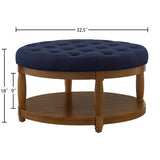 Round Upholstered Tufted Linen Ottoman Coffee Table | OROA
