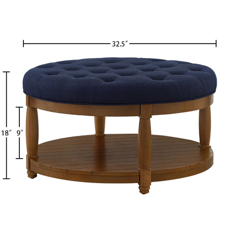 Round Upholstered Tufted Linen Ottoman Coffee Table | OROA