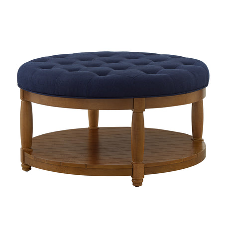 Round Upholstered Tufted Linen Ottoman Coffee Table | OROA