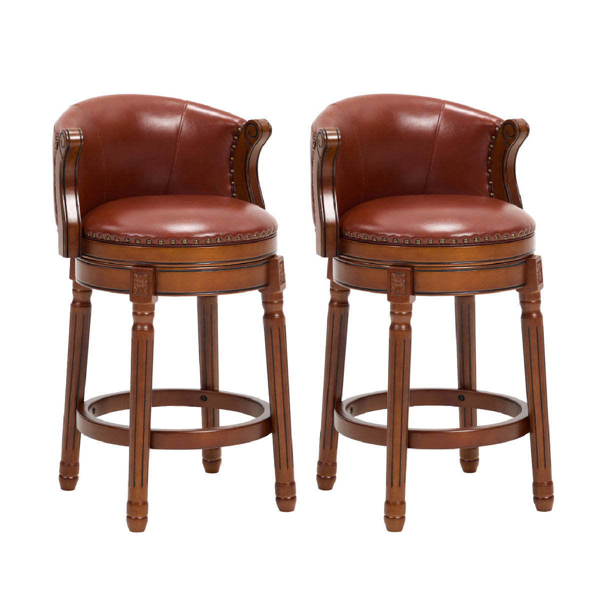 Wooden Brown Leather Barstools | OROA