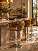Swivel Adjustable Caramel Fabric Bar Stools (2) | OROA