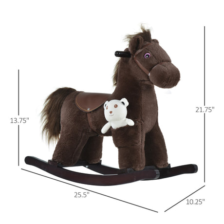 Brown Plush Ride-On Rocking Horse with Bear Toy | OROA Kids