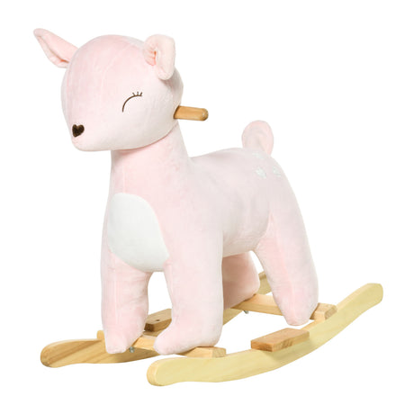 Pink Deer-Shaped Plush Ride-On Rocking Horse Toy | OROA Kids