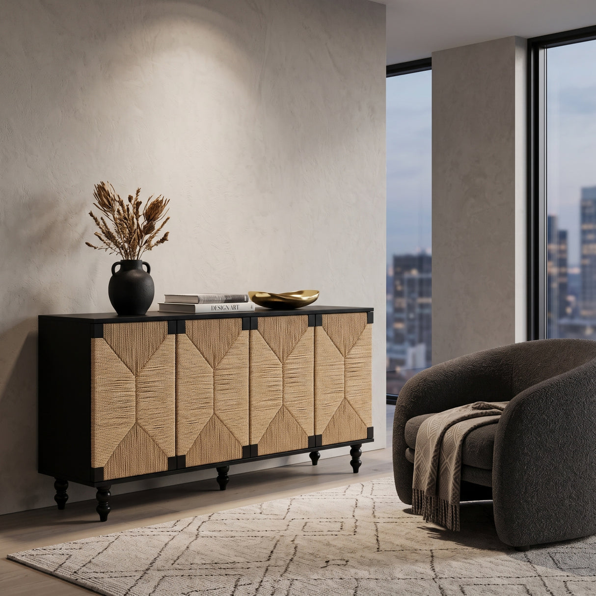 Natural Wood Sideboard Buffet Storage Cabinet | OROA