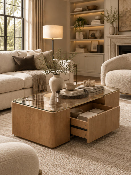 Modern European furniture - Rectangular Modern Glass Top Coffee Table - www.oroa.com