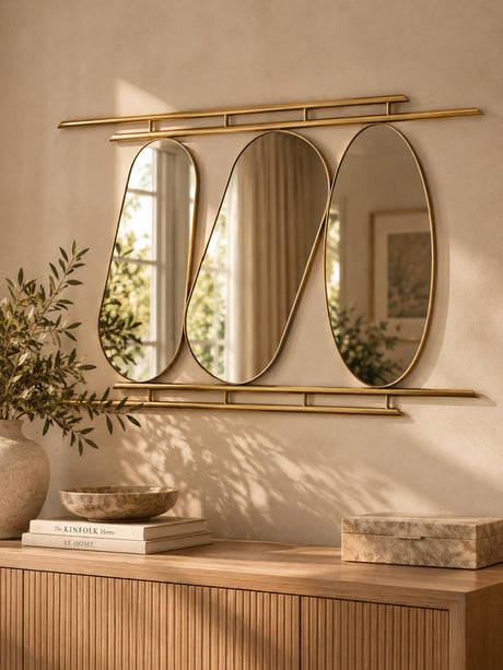 Modern European furniture - Gold 3‑Panel Oval Wall Mirror - www.oroa.com